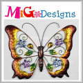 Decoração de parede de metal e vidro colorido borboleta brilhante
